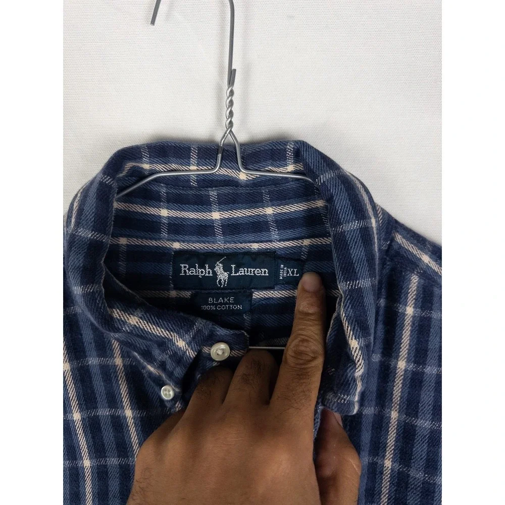 VTG Polo Ralph Lauren Blake Flannel Shirt Mens XL Blue Plaid Outdoor Camp‎